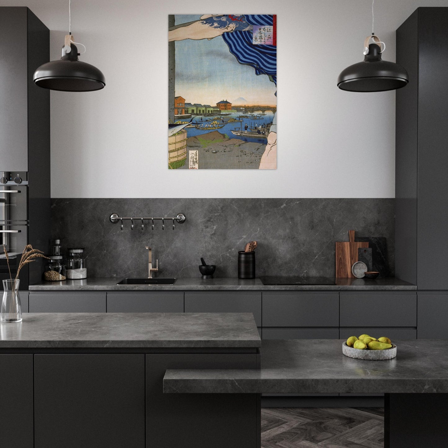 Drawn Fish Merchant Too Large by kobayashi kiyochika - Wood Print