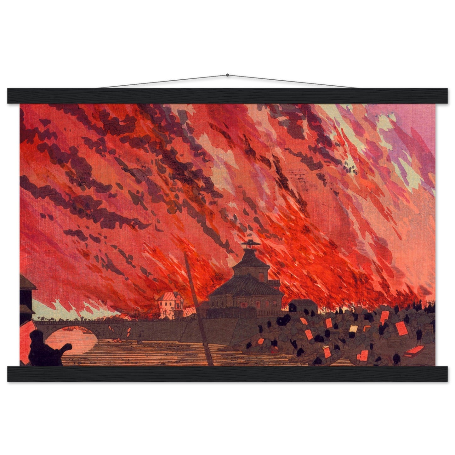 The Great Fire at Ryogoku Bridge by kobayashi kiyochika - Museum Quality Matte Paper Poster with Hanger