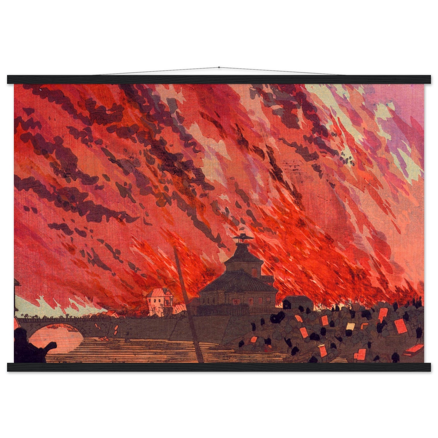 The Great Fire at Ryogoku Bridge by kobayashi kiyochika - Museum Quality Matte Paper Poster with Hanger