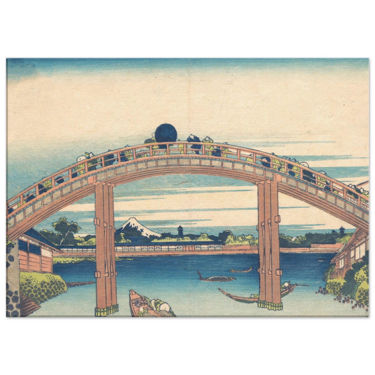 Under Mannen Bridge at Fukagawa by Katsushika Hokusai - Canvas Print