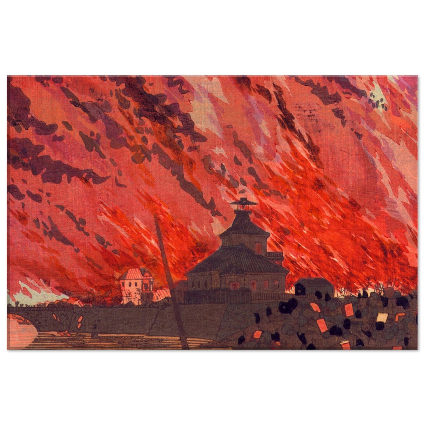 The Great Fire at Ryogoku Bridge by kobayashi kiyochika - Canvas Print