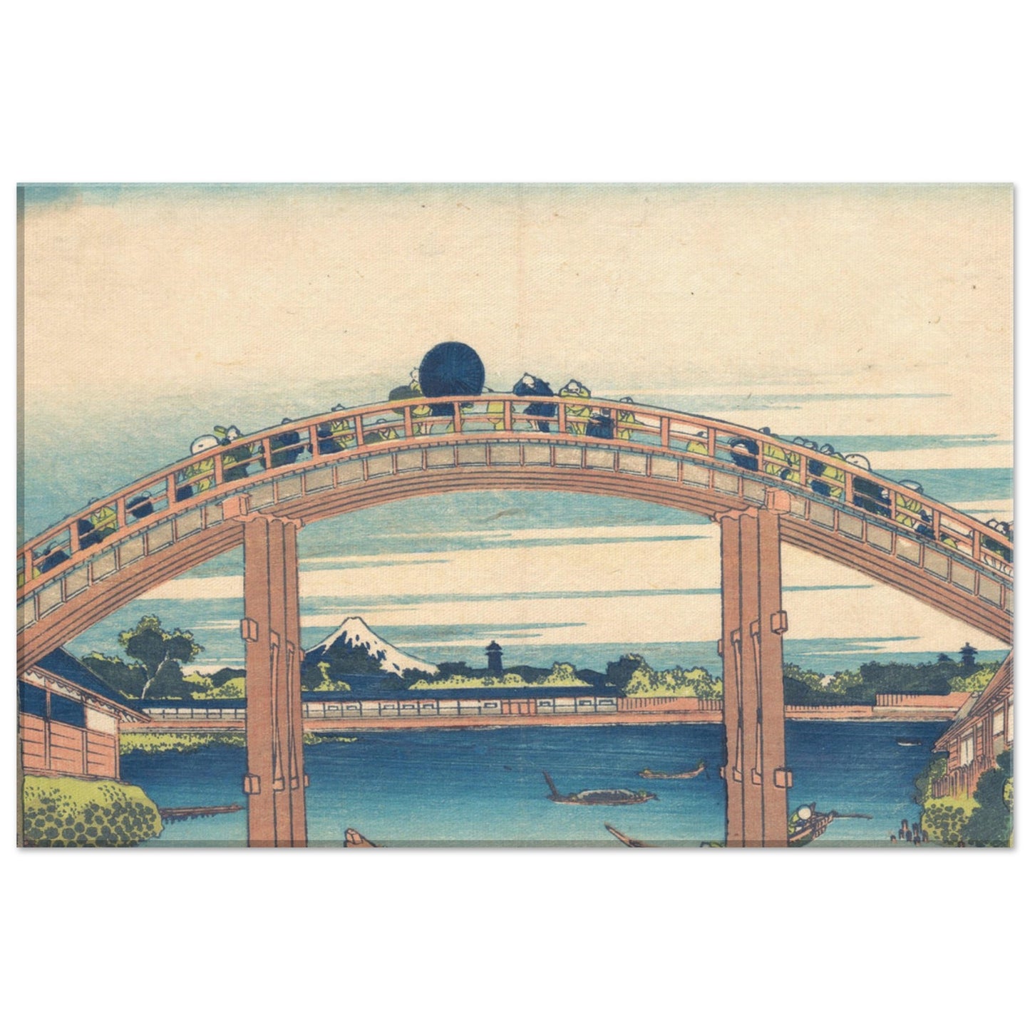 Under Mannen Bridge at Fukagawa by Katsushika Hokusai - Canvas Print