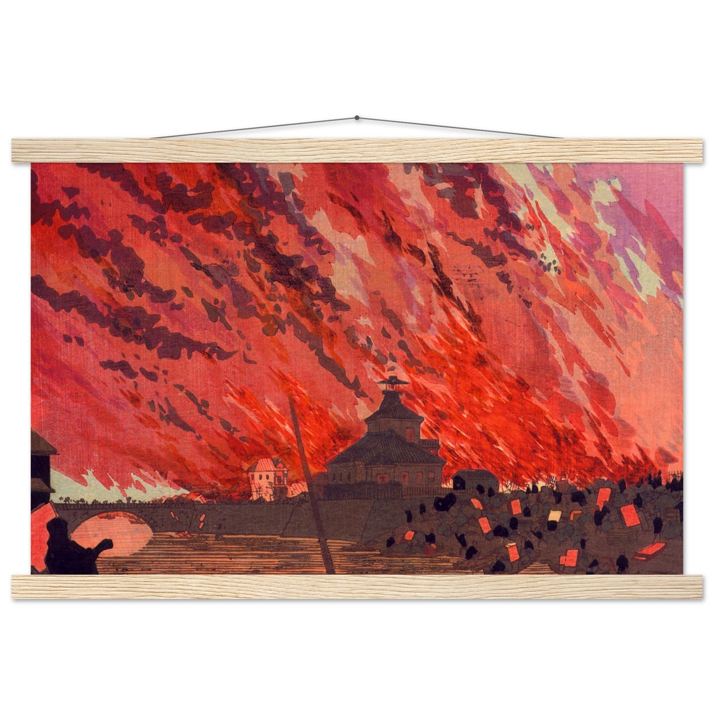 The Great Fire at Ryogoku Bridge by kobayashi kiyochika - Museum Quality Matte Paper Poster with Hanger