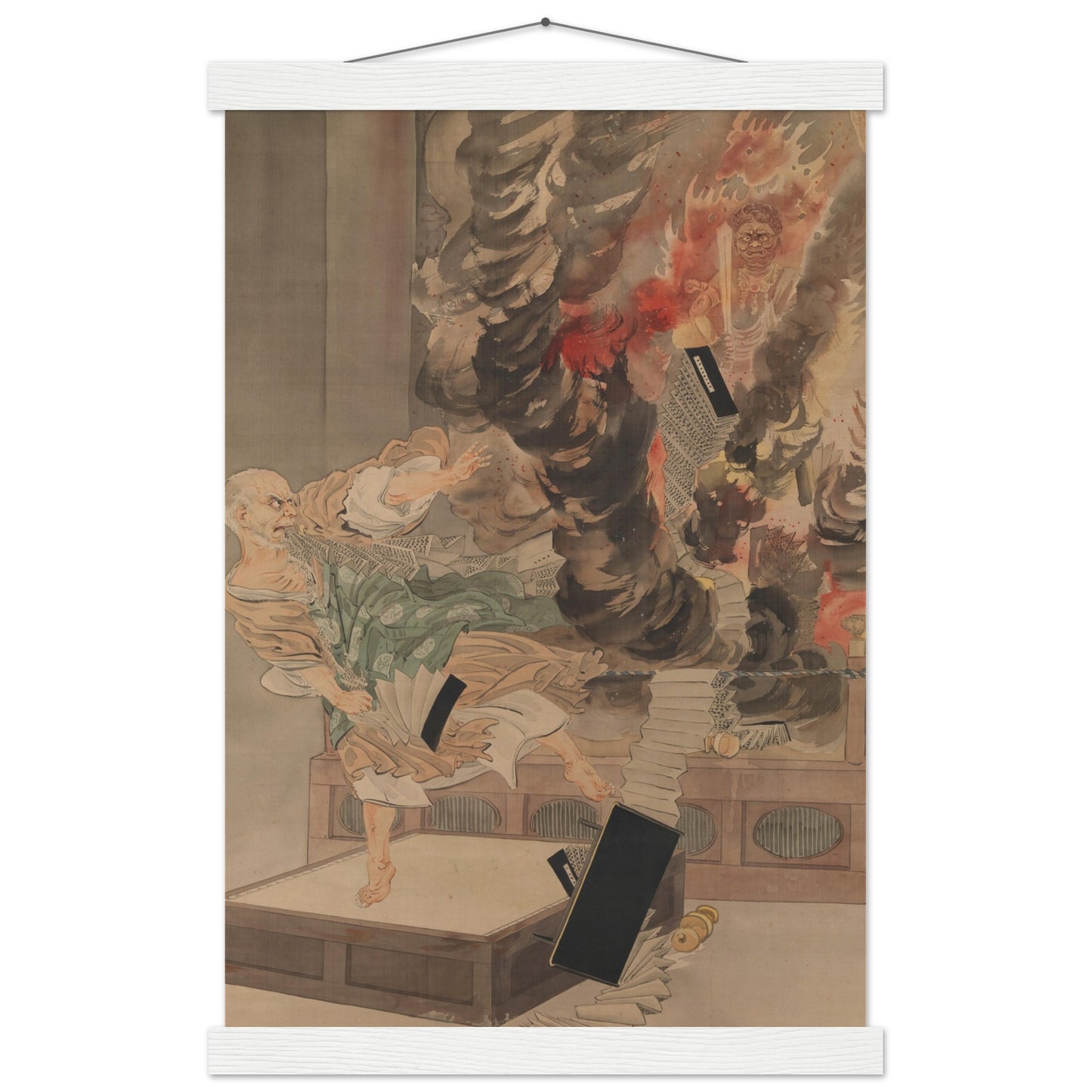 The Fury of Monk Raigo by kobayashi kiyochika - Museum Quality Matte Paper Poster with Hanger