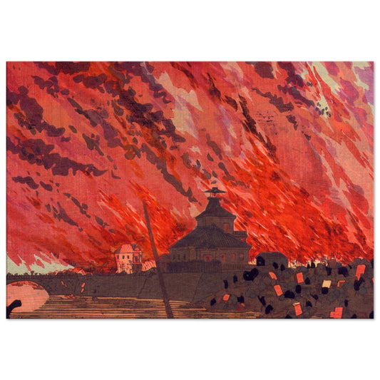 The Great Fire at Ryogoku Bridge by kobayashi kiyochika - Canvas Print