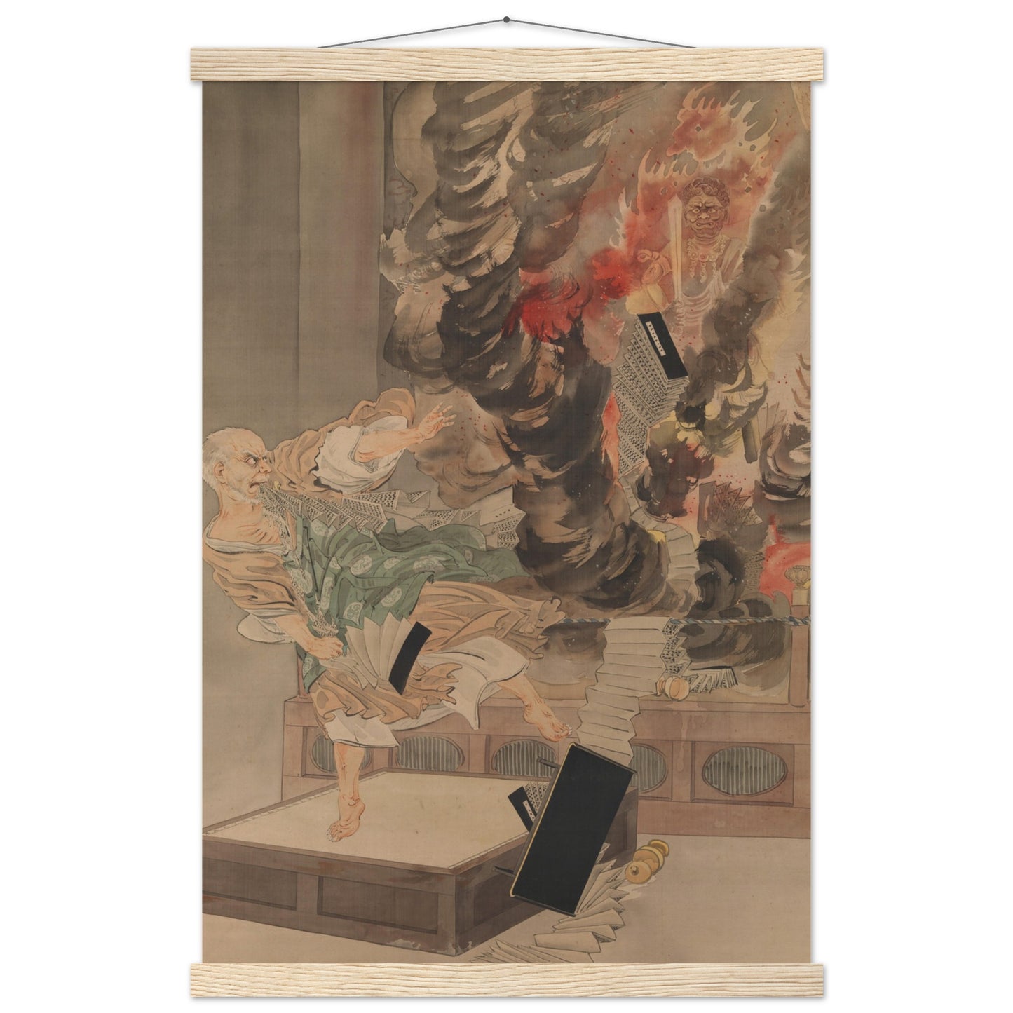 The Fury of Monk Raigo by kobayashi kiyochika - Museum Quality Matte Paper Poster with Hanger