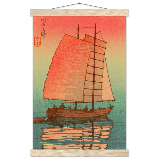 Sail Boat in Sunset Glow by Kawase Hasui - Museum Quality Matte Paper Poster with Hanger