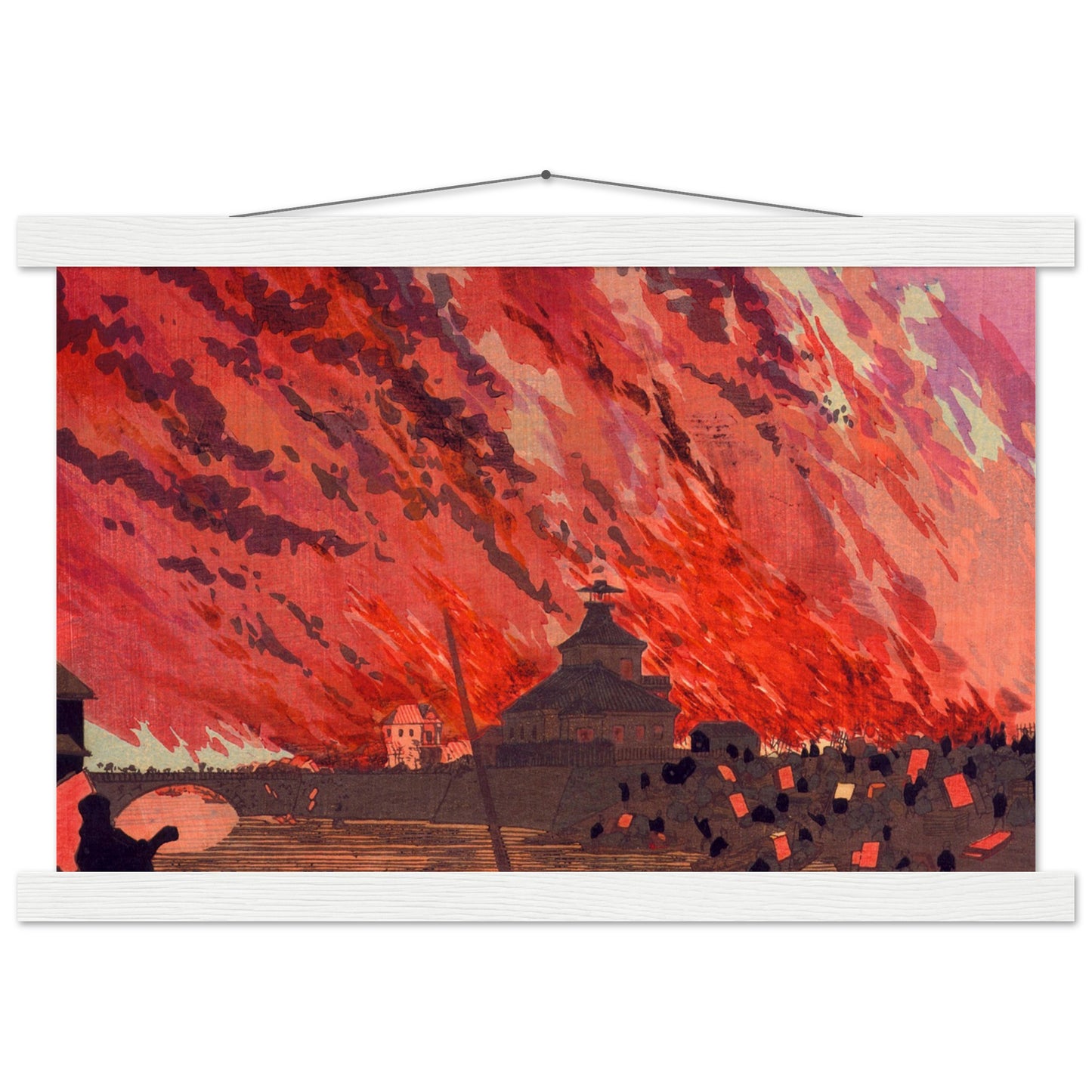 The Great Fire at Ryogoku Bridge by kobayashi kiyochika - Museum Quality Matte Paper Poster with Hanger