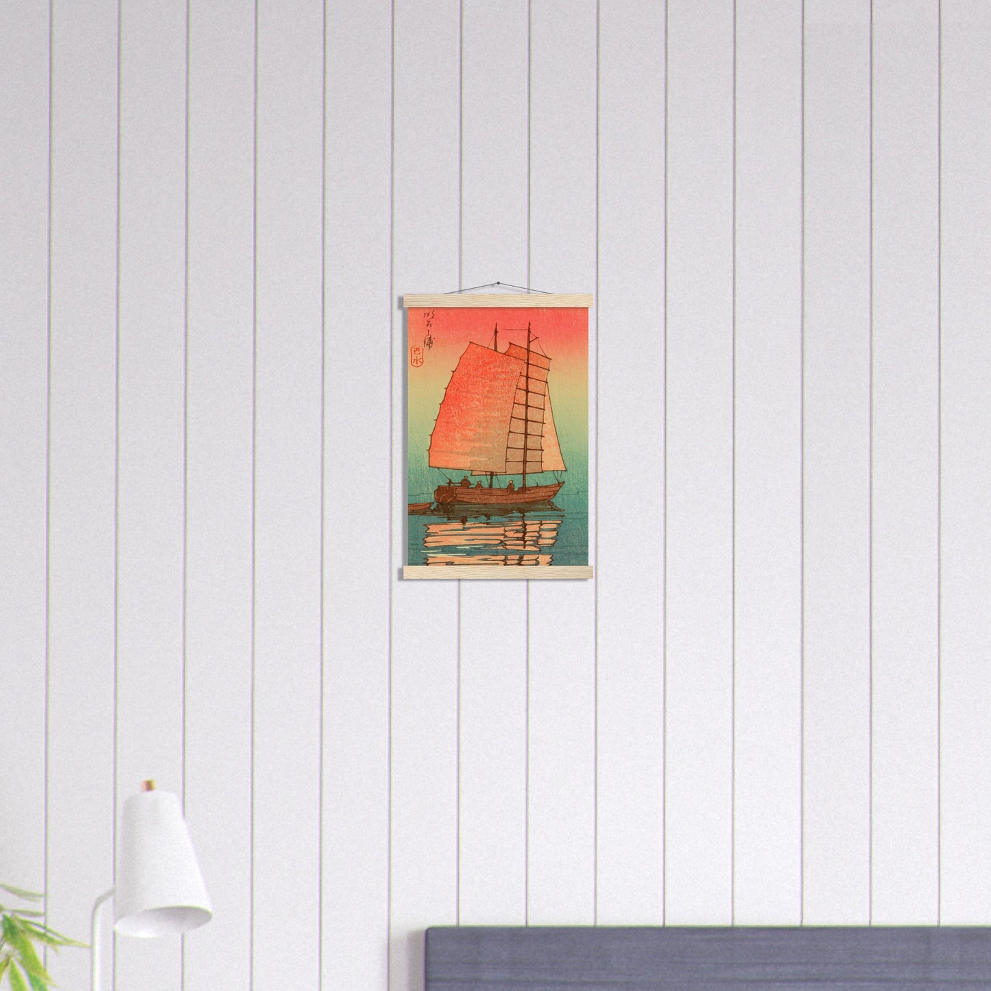 Sail Boat in Sunset Glow by Kawase Hasui - Museum Quality Matte Paper Poster with Hanger