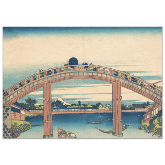 Under Mannen Bridge at Fukagawa by Katsushika Hokusai - Canvas Print