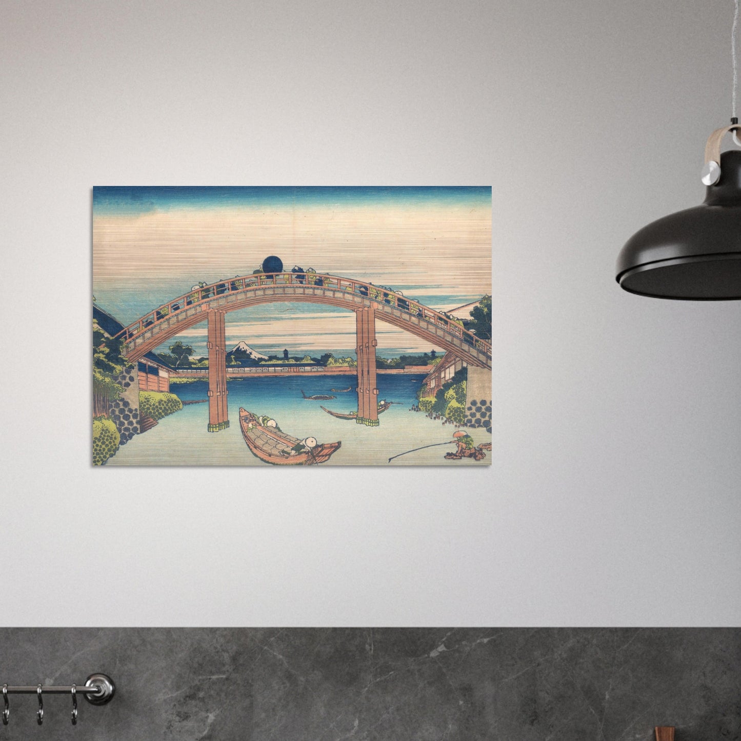 Under Mannen Bridge at Fukagawa by Katsushika Hokusai - Brushed Aluminum Print