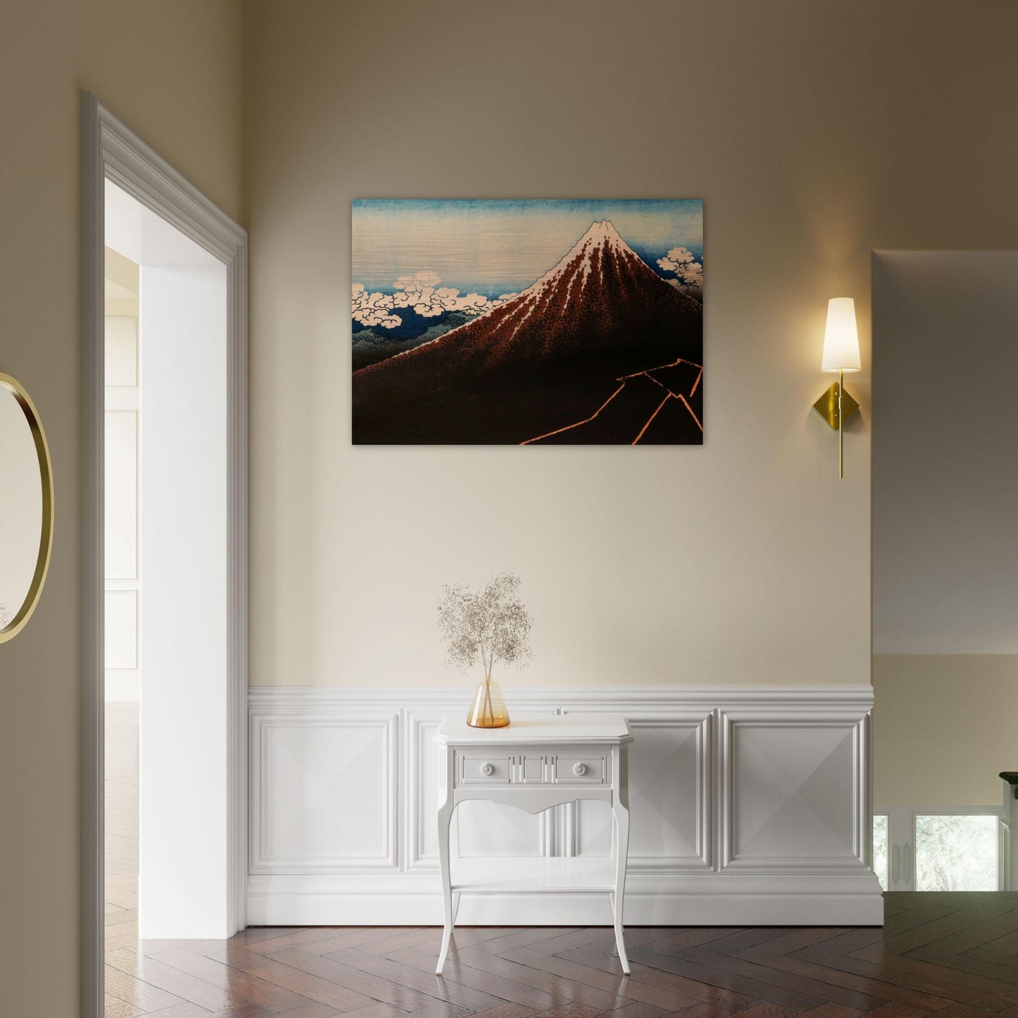 Thunderstorm Beneath the Summit by Katsushika Hokusai - Brushed Aluminum Print