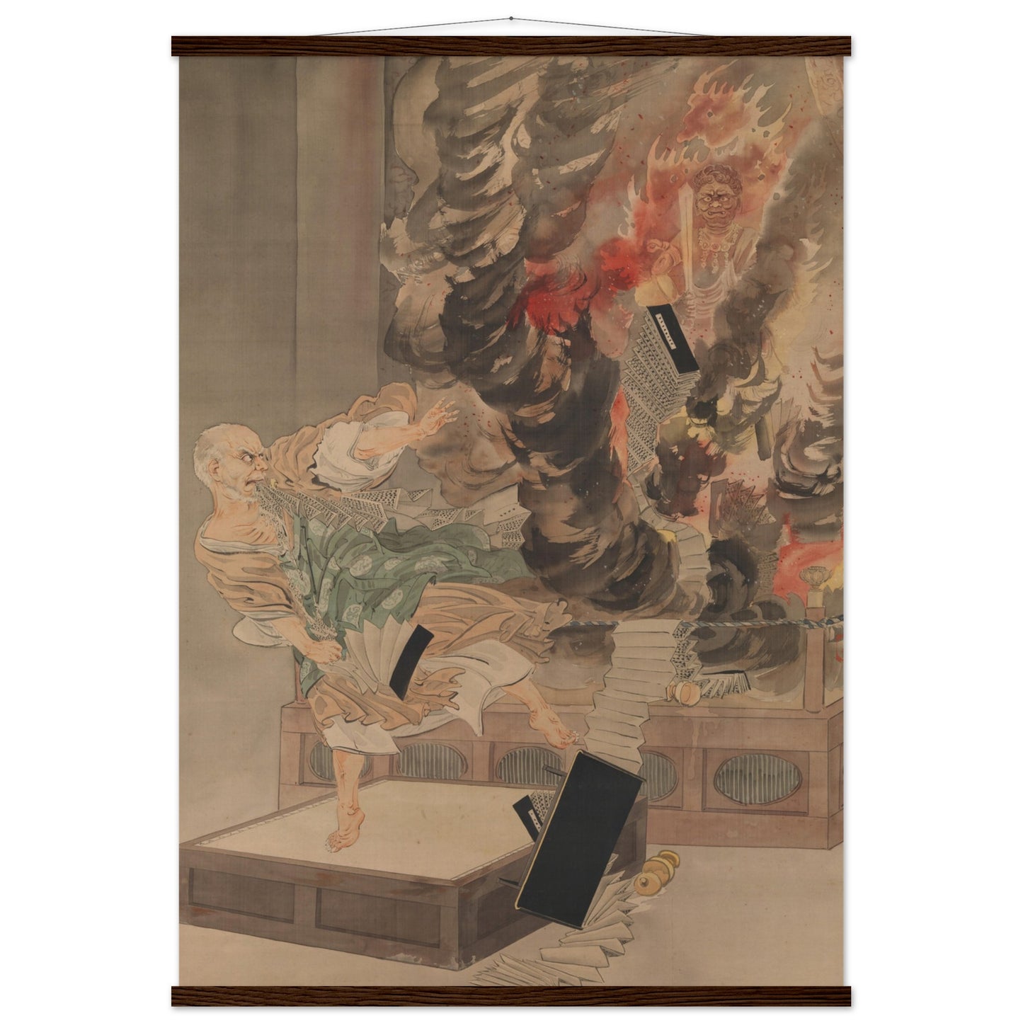 The Fury of Monk Raigo by kobayashi kiyochika - Museum Quality Matte Paper Poster with Hanger