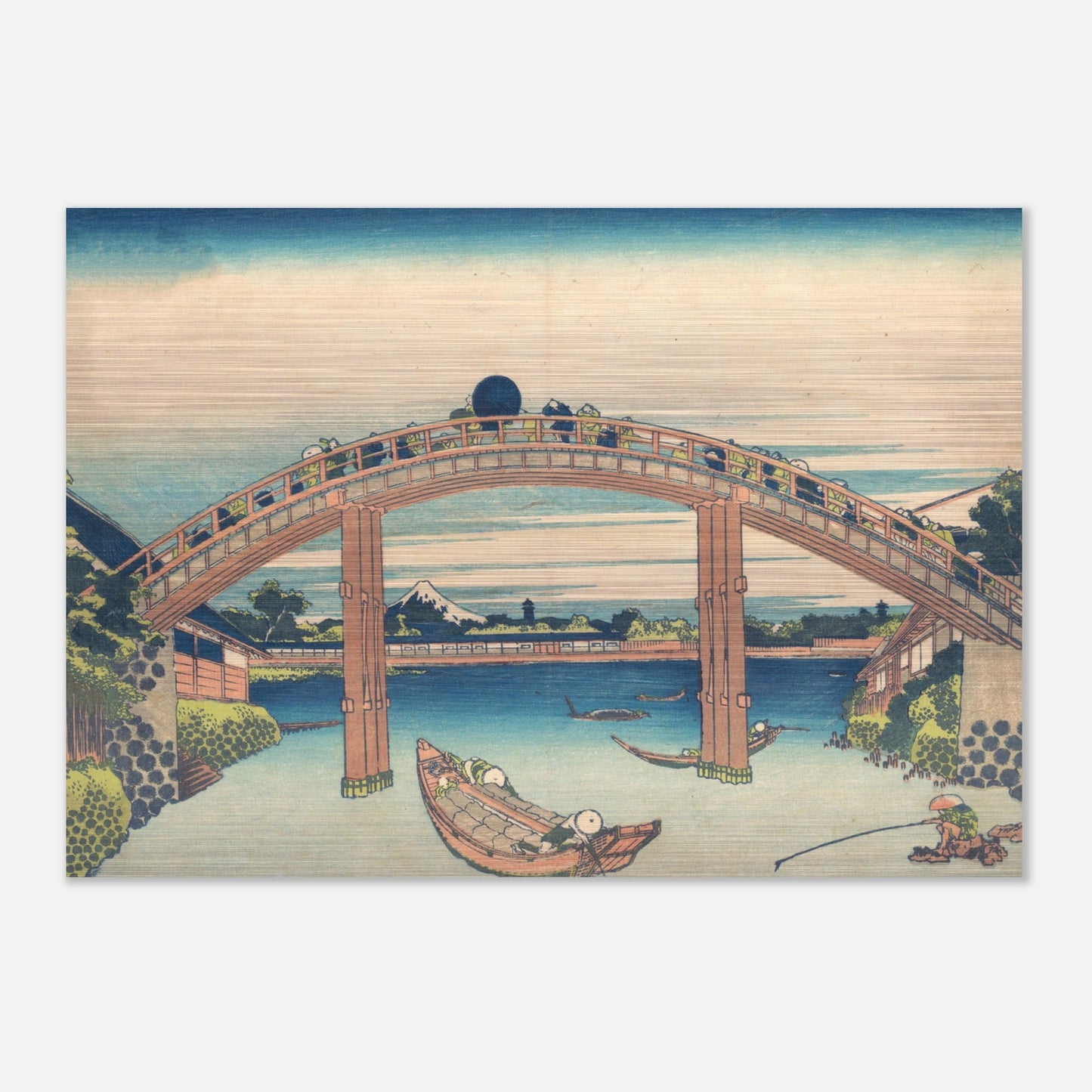 Under Mannen Bridge at Fukagawa by Katsushika Hokusai - Brushed Aluminum Print