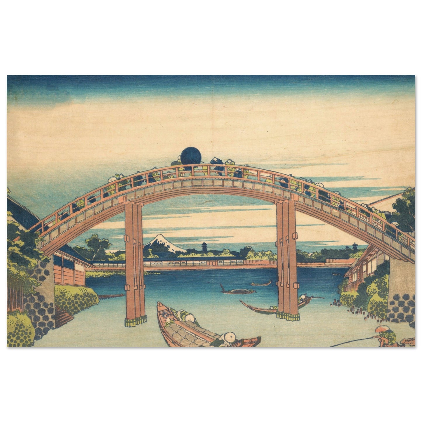 Under Mannen Bridge at Fukagawa by Katsushika Hokusai - Wood Print