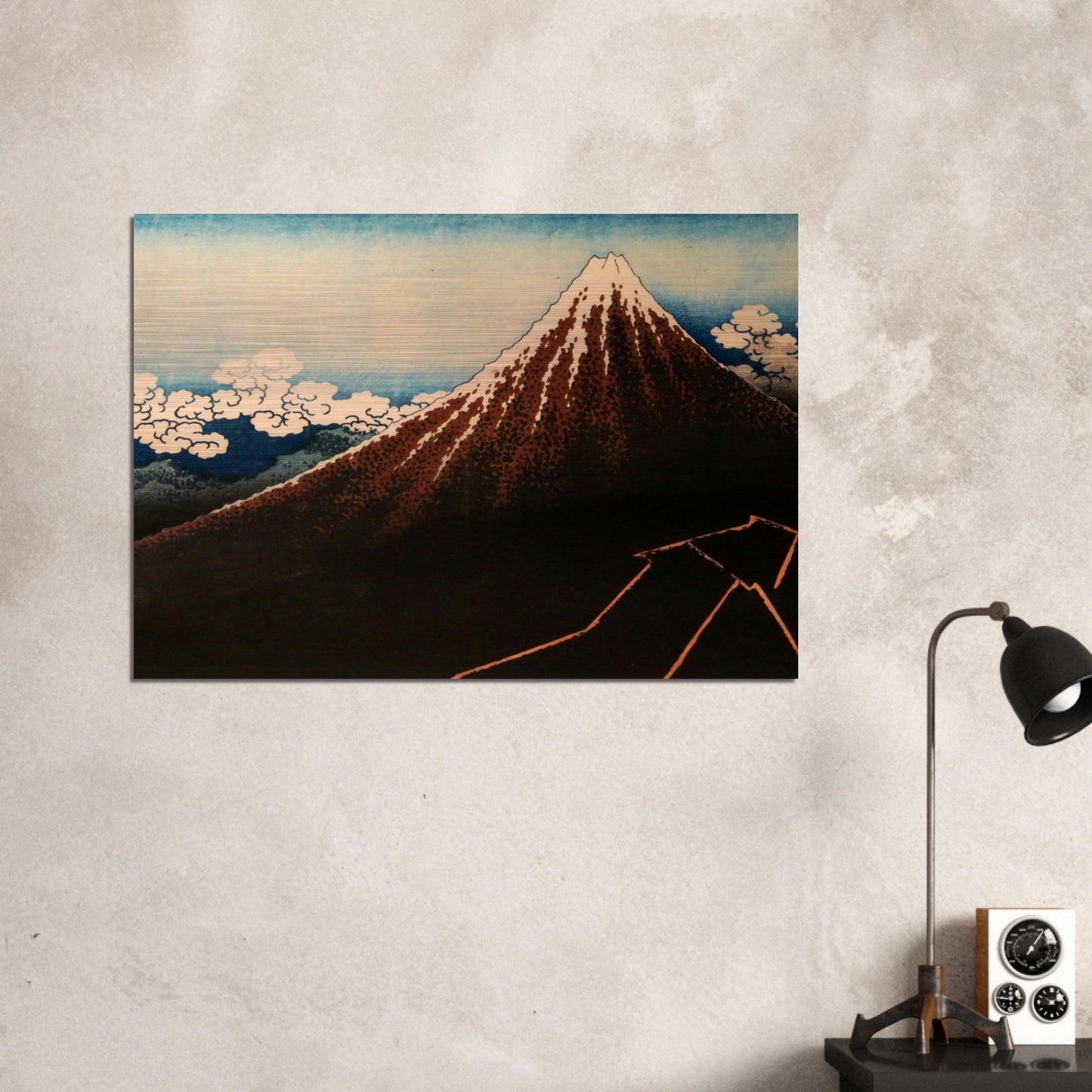 Thunderstorm Beneath the Summit by Katsushika Hokusai - Brushed Aluminum Print