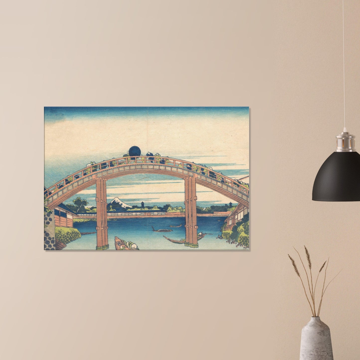 Under Mannen Bridge at Fukagawa by Katsushika Hokusai - Canvas Print