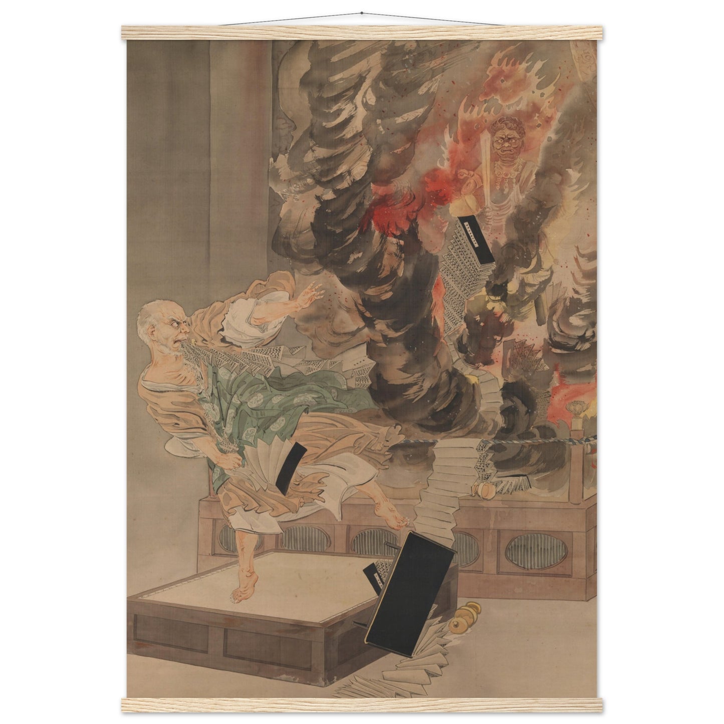 The Fury of Monk Raigo by kobayashi kiyochika - Museum Quality Matte Paper Poster with Hanger