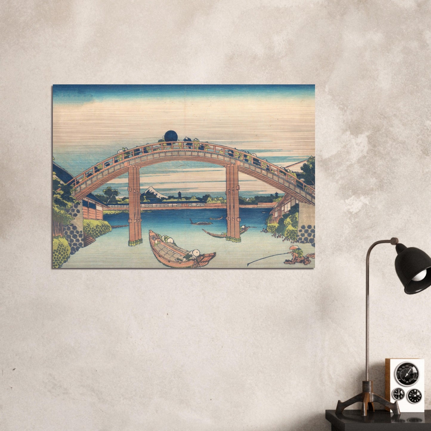 Under Mannen Bridge at Fukagawa by Katsushika Hokusai - Brushed Aluminum Print