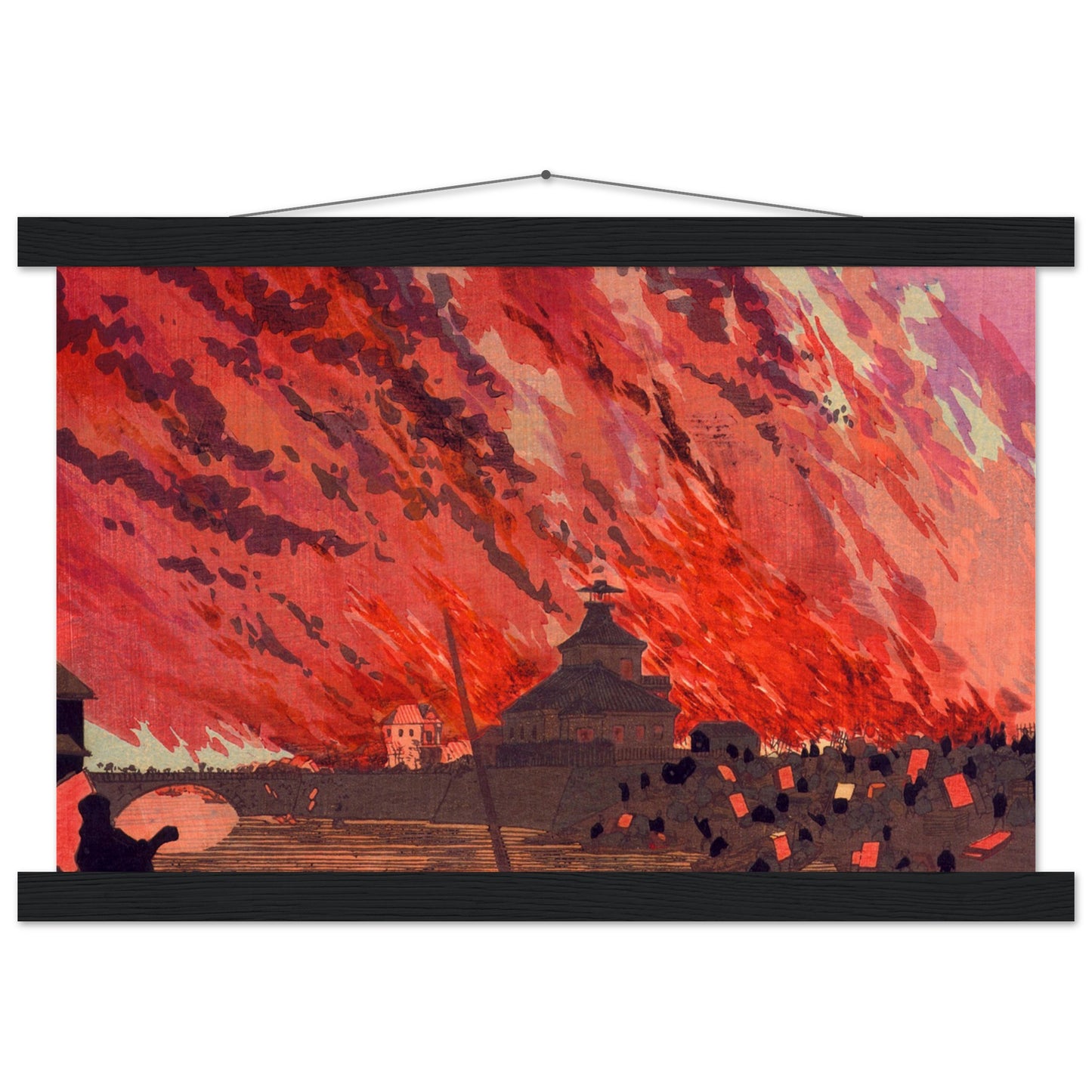 The Great Fire at Ryogoku Bridge by kobayashi kiyochika - Museum Quality Matte Paper Poster with Hanger