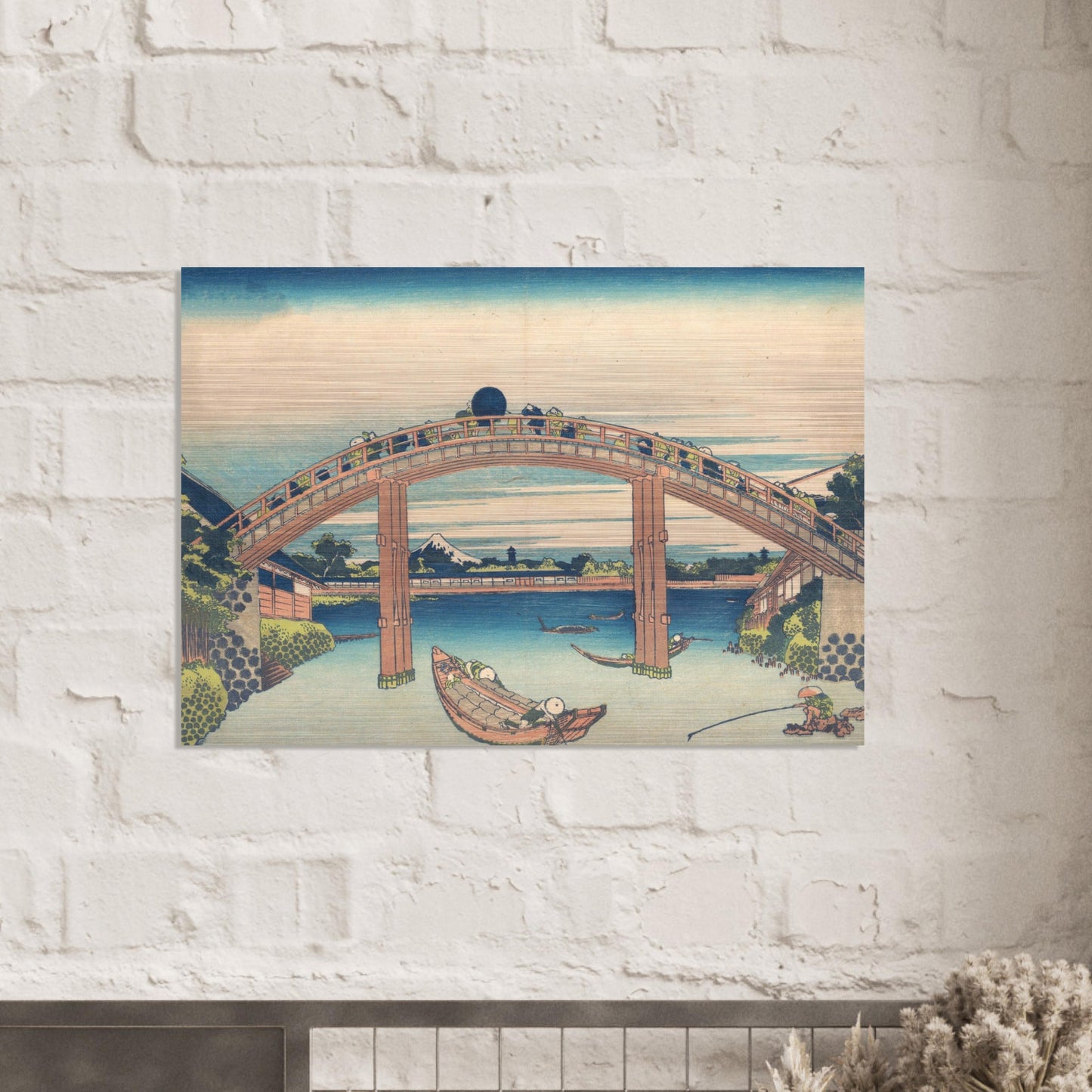 Under Mannen Bridge at Fukagawa by Katsushika Hokusai - Brushed Aluminum Print