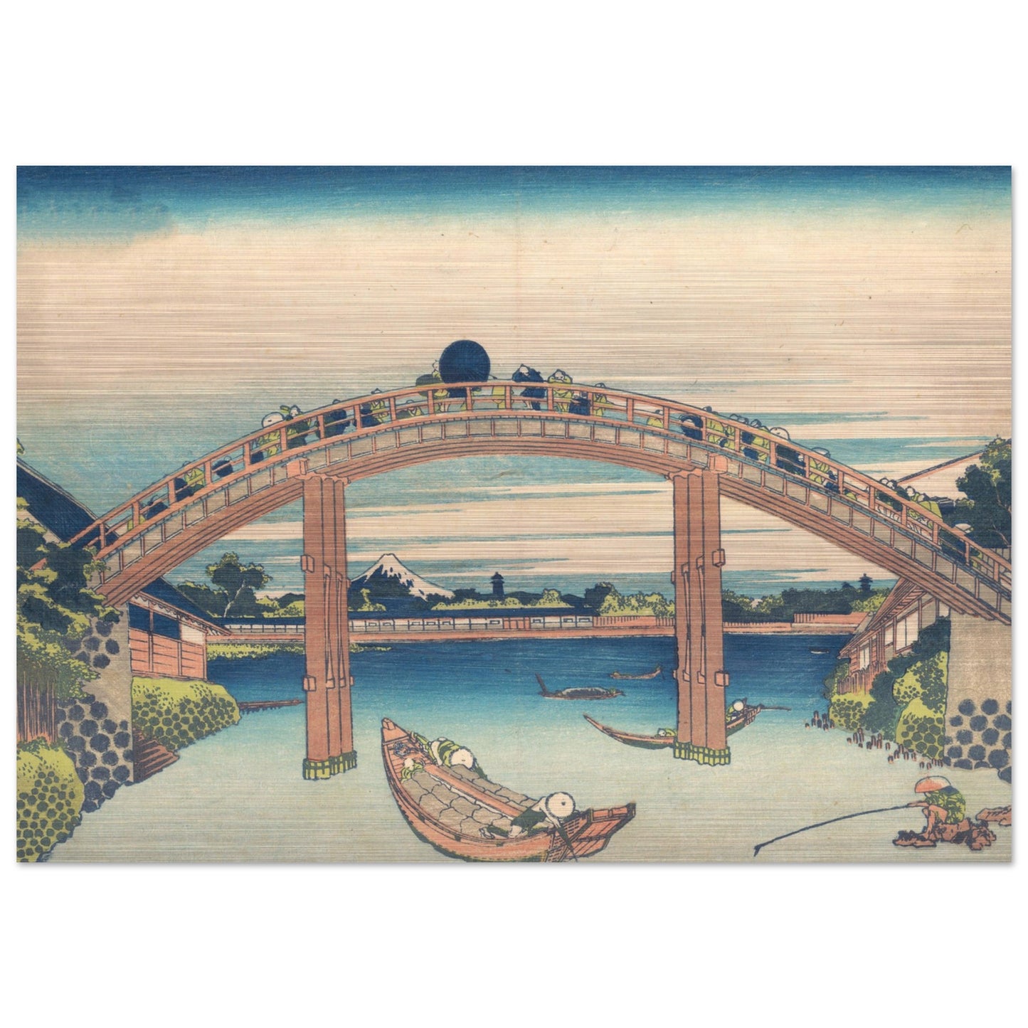 Under Mannen Bridge at Fukagawa by Katsushika Hokusai - Brushed Aluminum Print